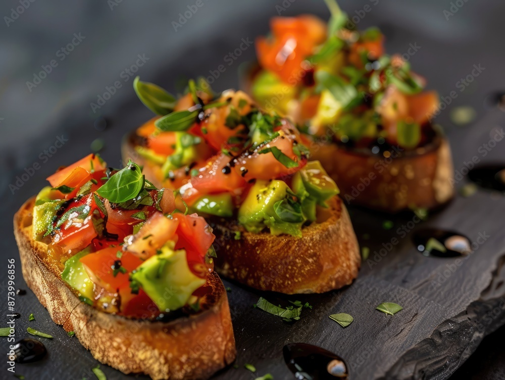 Avocado Bruschetta, Fresh Mediterranean Appetizer Avocado Bruschetta, Fresh Mediterranean Appetizer
