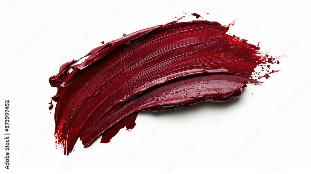 Dark red lipstick or acrylic paint smudge on a white background for beauty cosmetic design Dark red lipstick or acrylic paint smudge on a white background for beauty cosmetic design