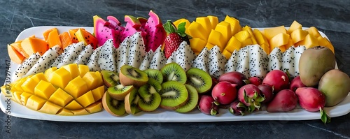 exotic fruit platter on a white plate