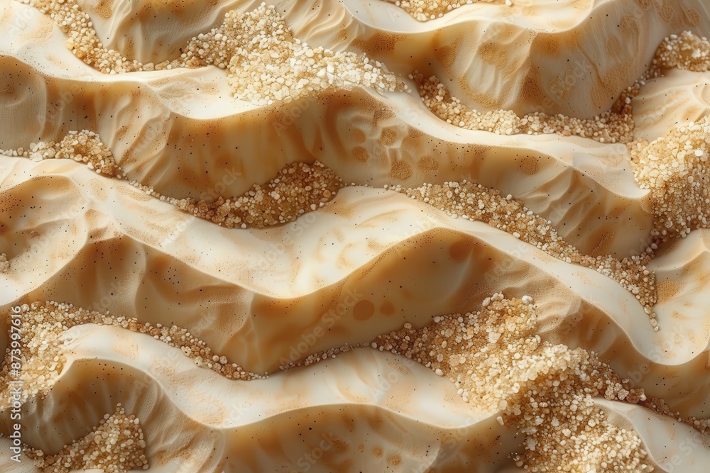 This captivating image showcases a close-up view of sugar grains intricately mixed with swirling cream, creating a visually appealing and artistically textured pattern. This captivating image showcases a close-up view of sugar grains intricately mixed with swirling cream, creating a visually appealing and artistically textured pattern.