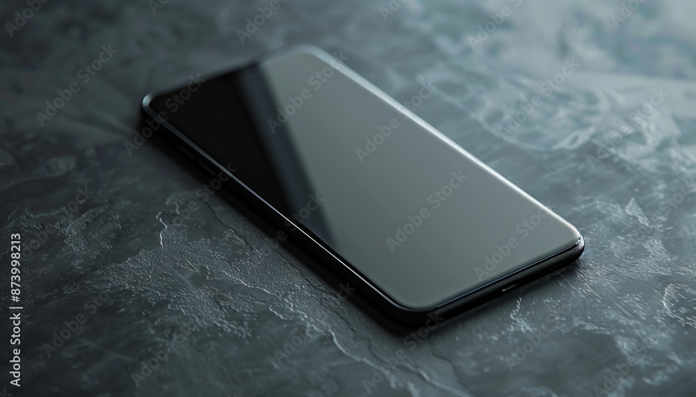 A black smartphone on a dark surface. A black smartphone on a dark surface.