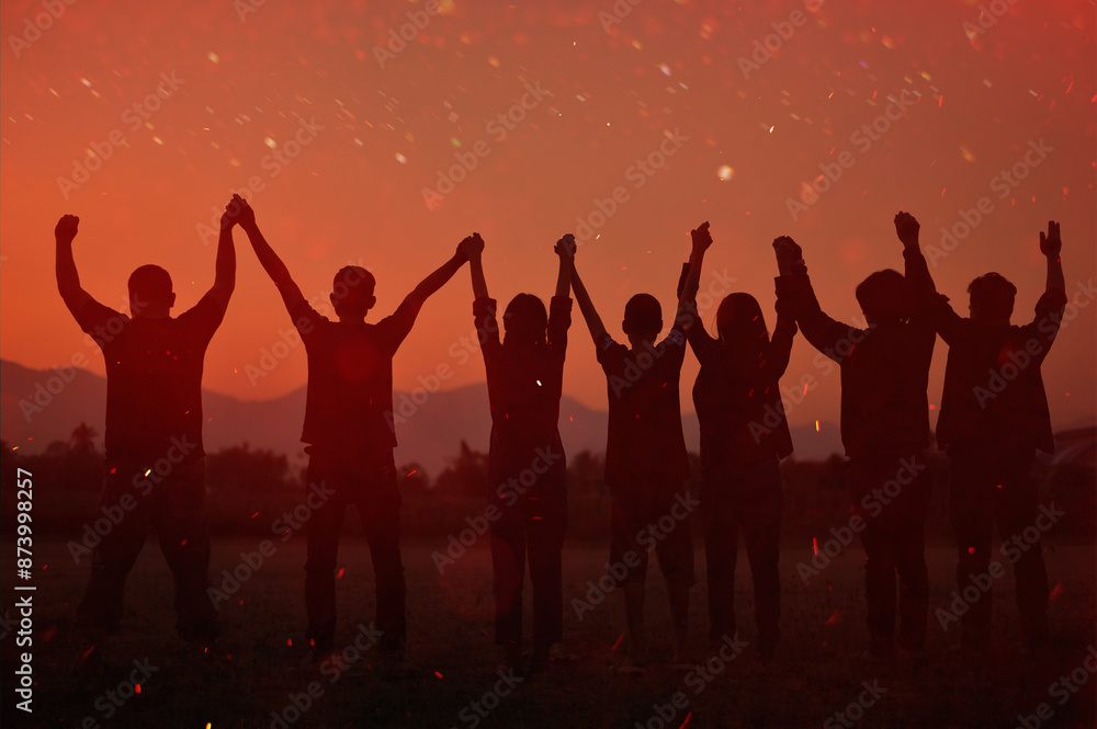 Silhouette of happiness and being free and relaxed in living life, success and working towards planned life goals. Silhouette of happiness and being free and relaxed in living life, success and working towards planned life goals.