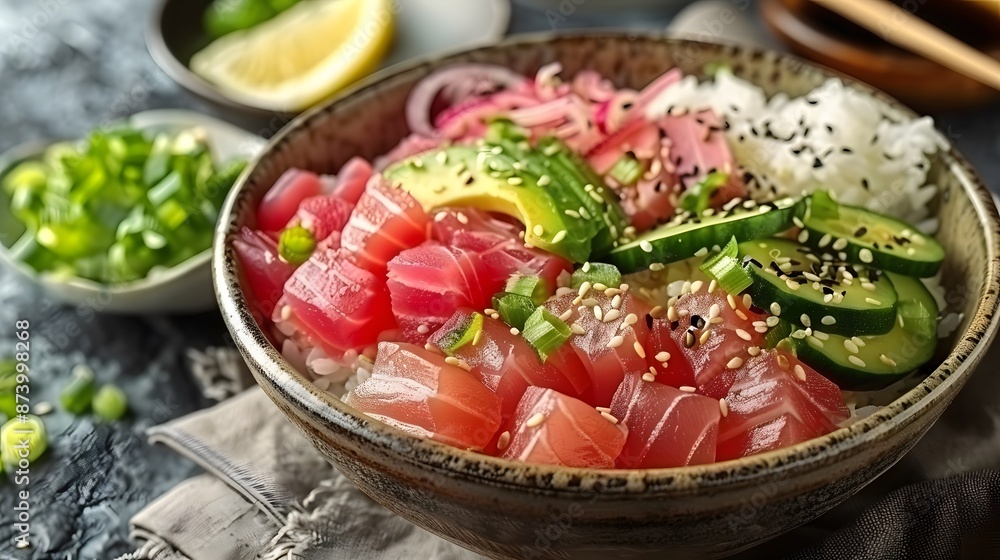 Hawaiian Poke Bowl with Tuna, Avocado, and Cucumber Hawaiian Poke Bowl with Tuna, Avocado, and Cucumber