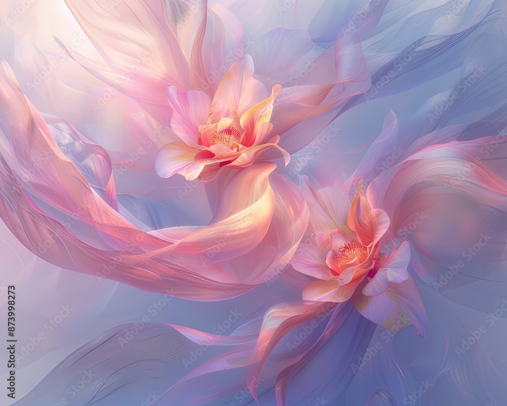 Fleurs abstraites en tons pastel sur fond bleu clair Fleurs abstraites en tons pastel sur fond bleu clair