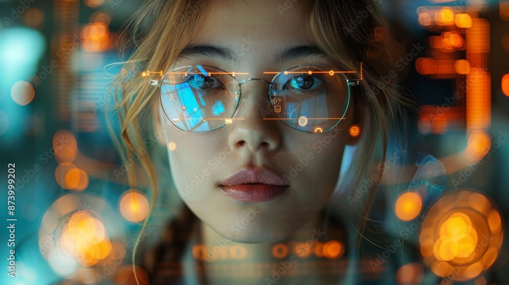 Futuristic Woman with Augmented Reality Glasses - Generative AI Futuristic Woman with Augmented Reality Glasses - Generative AI