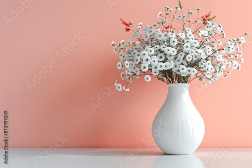Wallpaper Mural Elegant white vase with flowers, peach wall background, minimalist modern living room design, stylish and simple. Torontodigital.ca
