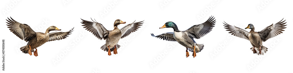 Collection of flying ducks isolated on transparent background Collection of flying ducks isolated on transparent background