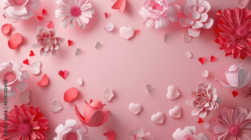 Valentine s Day theme with flowers on pink background Valentine s Day theme with flowers on pink background