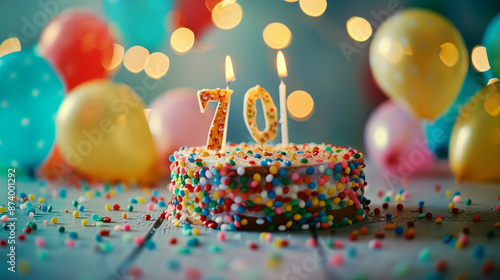 birthday cake with confetti and 70 candles