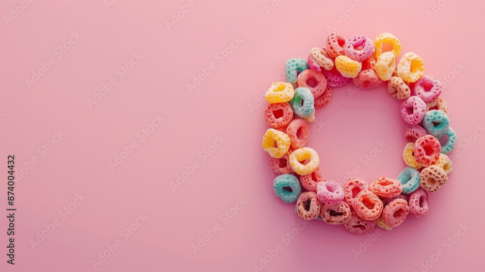 Bright breakfast: colorful cereals in the shape of a ring Bright breakfast: colorful cereals in the shape of a ring