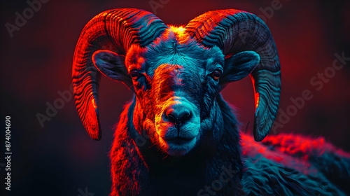 Neon Ram Portrait - Realistic Animal Image © Siasart Studio