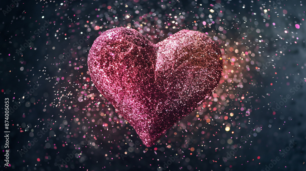 Pink sparkles heart on black background. Valentine's day card Pink sparkles heart on black background. Valentine's day card