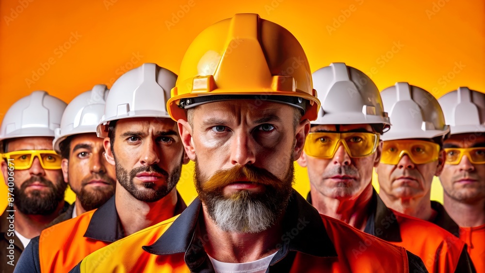 Helmeted Construction Workers, Foremen, Engineers and General Contractors on Site Helmeted Construction Workers, Foremen, Engineers and General Contractors on Site