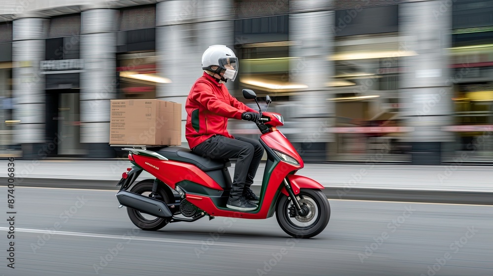 A Delivery Rider Speeds Through City Streets A Delivery Rider Speeds Through City Streets