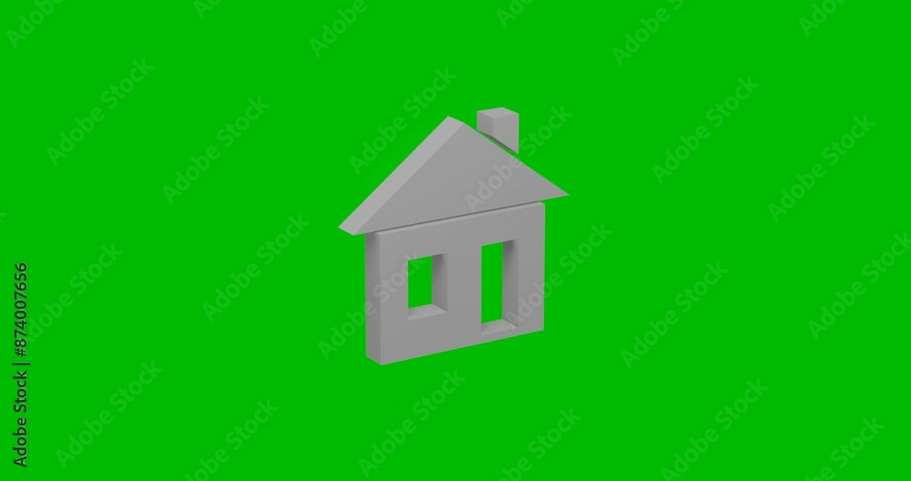 Animation of rotation of a white house symbol with shadow. Simple and complex rotation. Seamless looped 4k animation on green chroma key background Animation of rotation of a white house symbol with shadow. Simple and complex rotation. Seamless looped 4k animation on green chroma key background