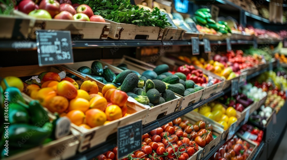 Fresh produce on display in a grocery store Fresh produce on display in a grocery store
