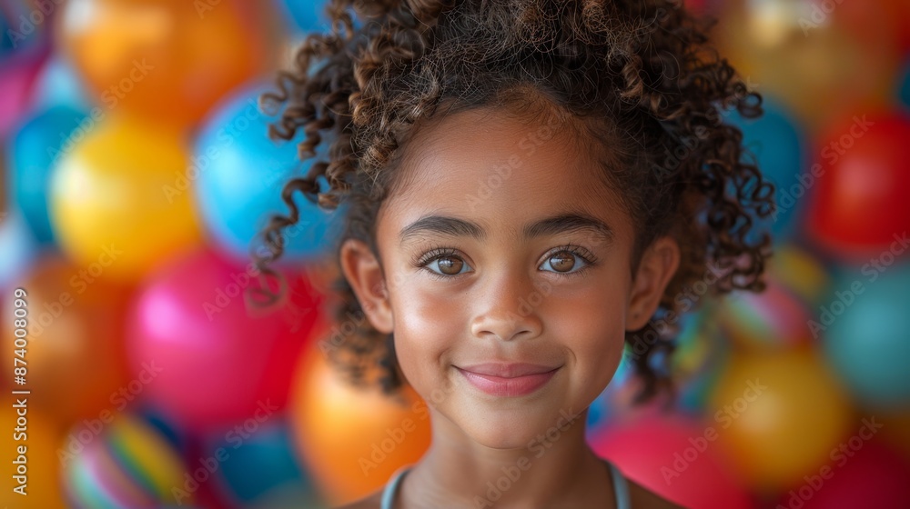 Smiling Child with Curly Hair and Colorful Background - Generative AI Smiling Child with Curly Hair and Colorful Background - Generative AI