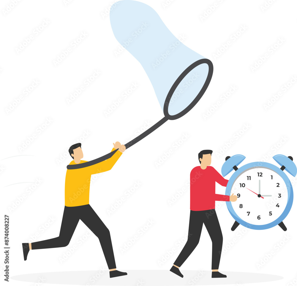 Big hand catching an escaping businessman holding an alarm clock Time
Big hand catching an escaping businessman holding an alarm clock Time