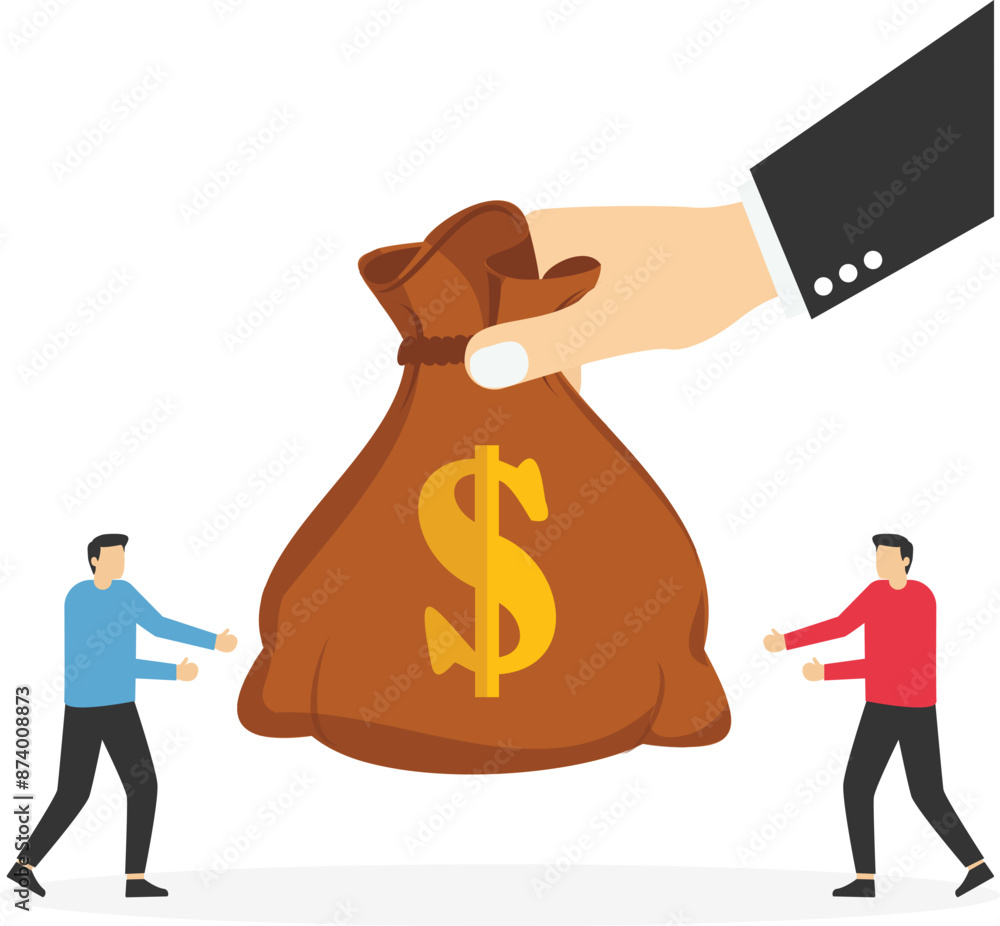 Wages and allowances, huge hands holding money to pay employees
Wages and allowances, huge hands holding money to pay employees