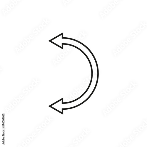 Dual semi circle arrow. Semicircular curved long double ended arrow. Vector illustration. Thin outline and line art style.	
