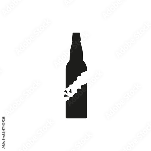 Broken beer glass bottle into two halves with shards and fragments. Glass trash symbol. Garbage recycle concept. Isolated vector illustration on white background.