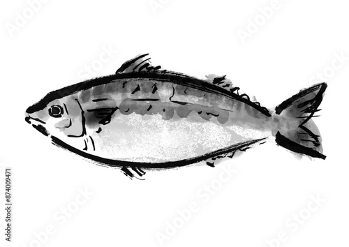 魚の鯖の手書き和風筆イラスト素材