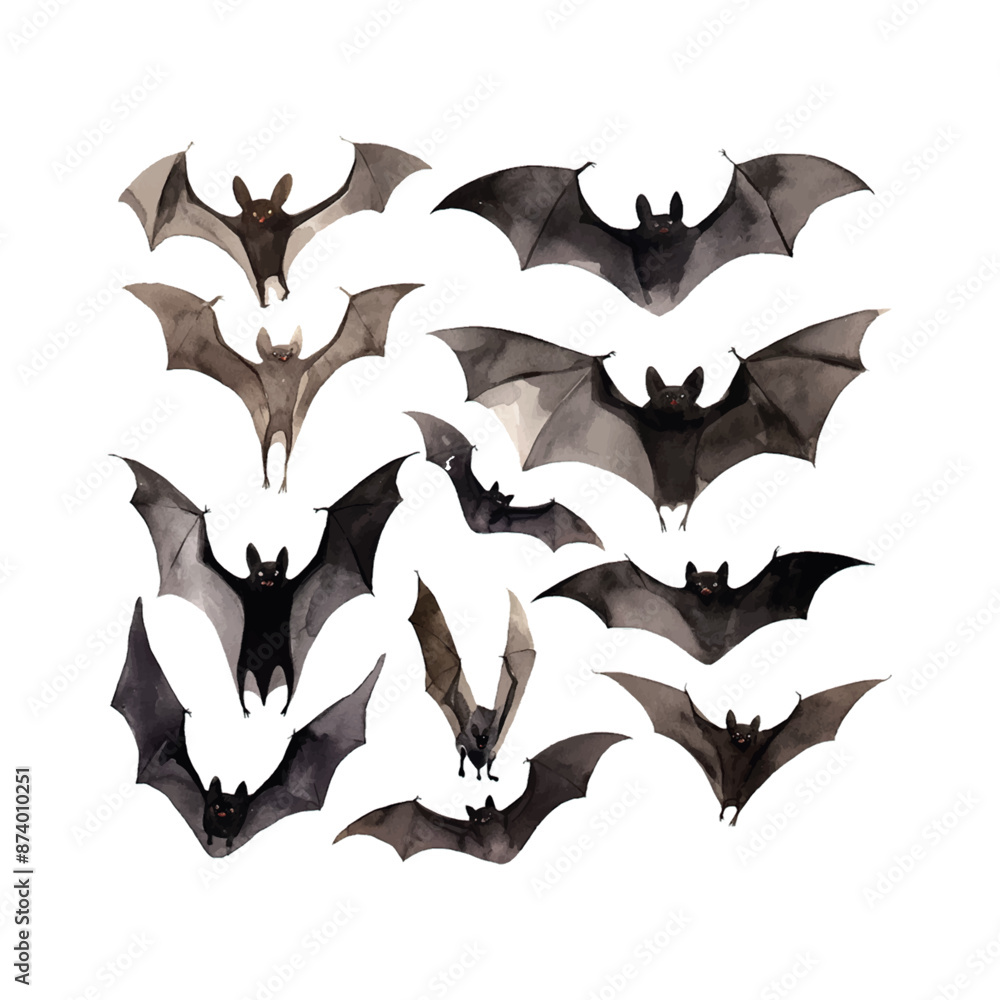 A collection of bats in various sizes and positions. Halloween A collection of bats in various sizes and positions. Halloween