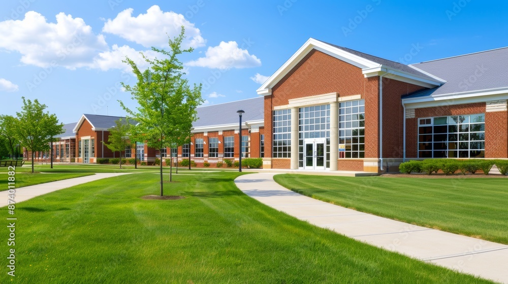 School building.View of typical American school building exterior School building.View of typical American school building exterior
