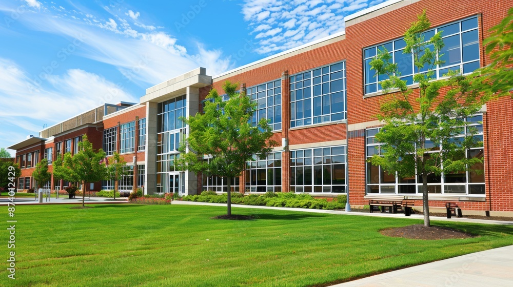 School building.View of typical American school building exterior School building.View of typical American school building exterior