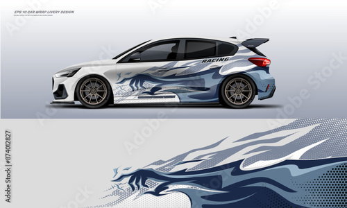 car wrap livery design Hatchback racing wrap decal or livery design.	