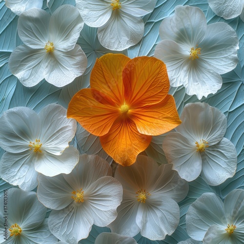 Serene Contrast - Vibrant Yellow Petal Stands Out Among White Petals in Full-Frame Shot