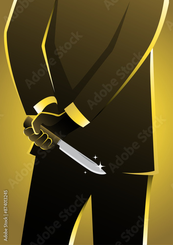 Businessman holding knife behind his back