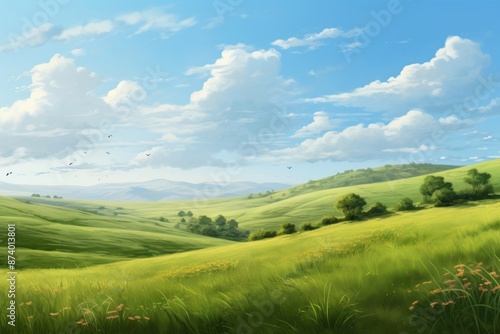 Fototapeta Naklejka Na Ścianę i Meble -  Natural green meadow landscape grassland outdoors.