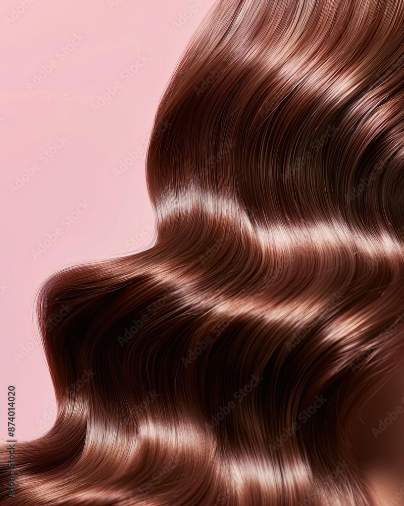 rule of thirds composition shot of Elegant wave of long, smooth, and shiny light brown hair against a pastel pink background, perfect for beauty and hair care concepts rule of thirds composition shot of Elegant wave of long, smooth, and shiny light brown hair against a pastel pink background, perfect for beauty and hair care concepts