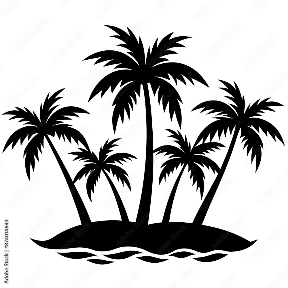 Fototapeta premium Tropical palm trees on a secluded island vector silhouette