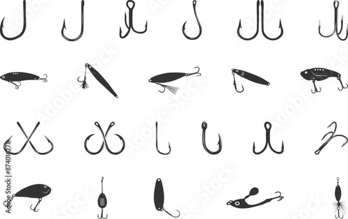 Fish hook silhouettes, Fishing hook vector, Crossed fish hooks silhouette, Fishing hook svg, Crossed fish hooks svg, Fish hook svg, Fishing hook silhouettes.