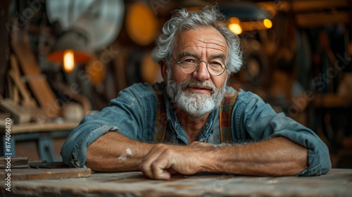 Middle-Aged Man in Workshop Working with Wood © Jardel Bassi