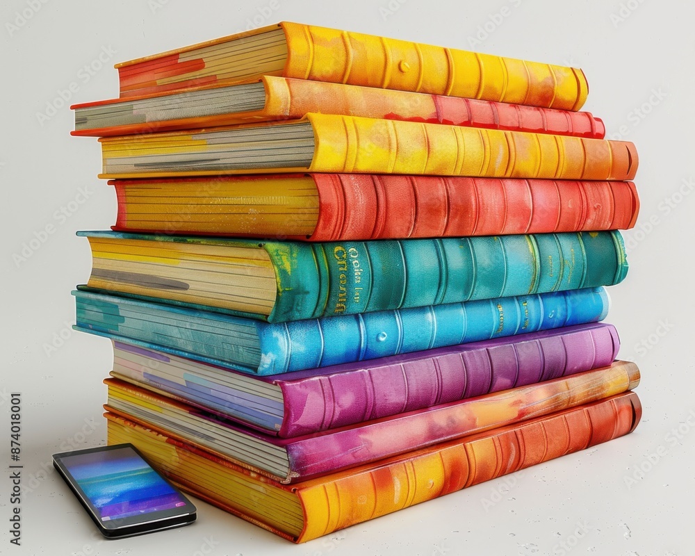 Modern Education Concept: Colorful Textbooks Stack and Digital Tablet on White Background Modern Education Concept: Colorful Textbooks Stack and Digital Tablet on White Background
