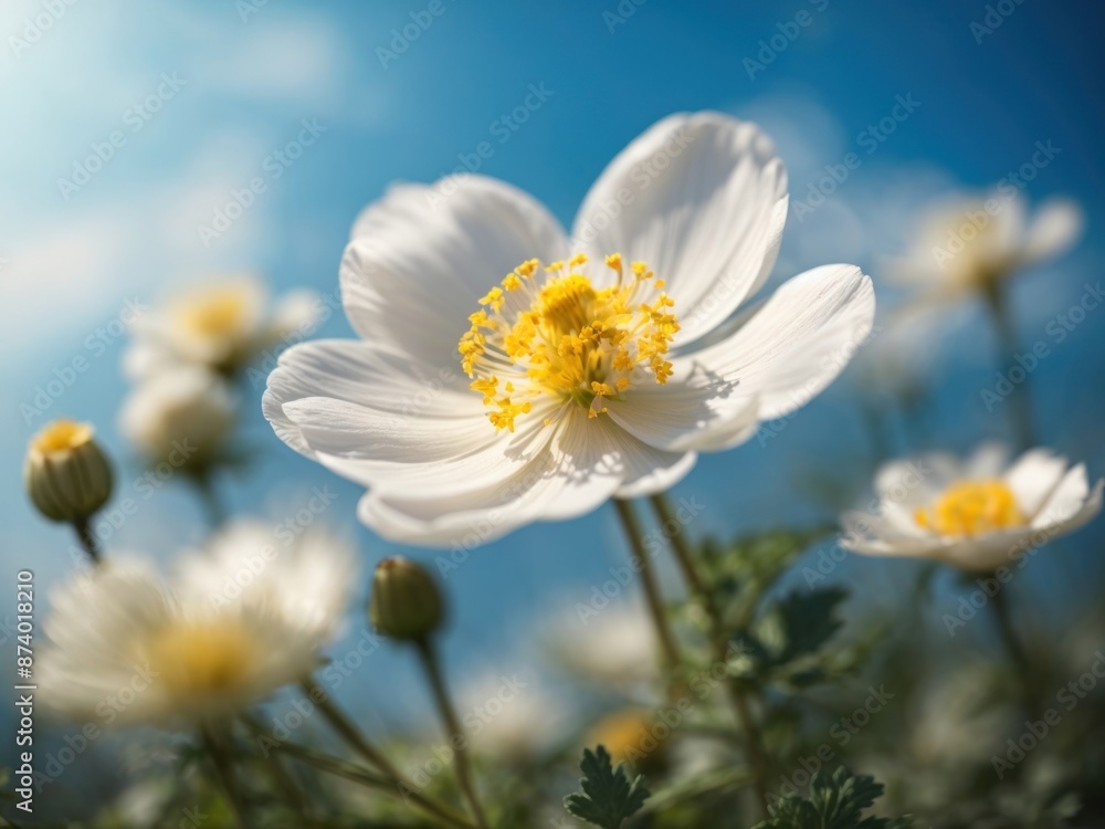 Detail with shallow focus of white anemone flower Detail with shallow focus of white anemone flower
