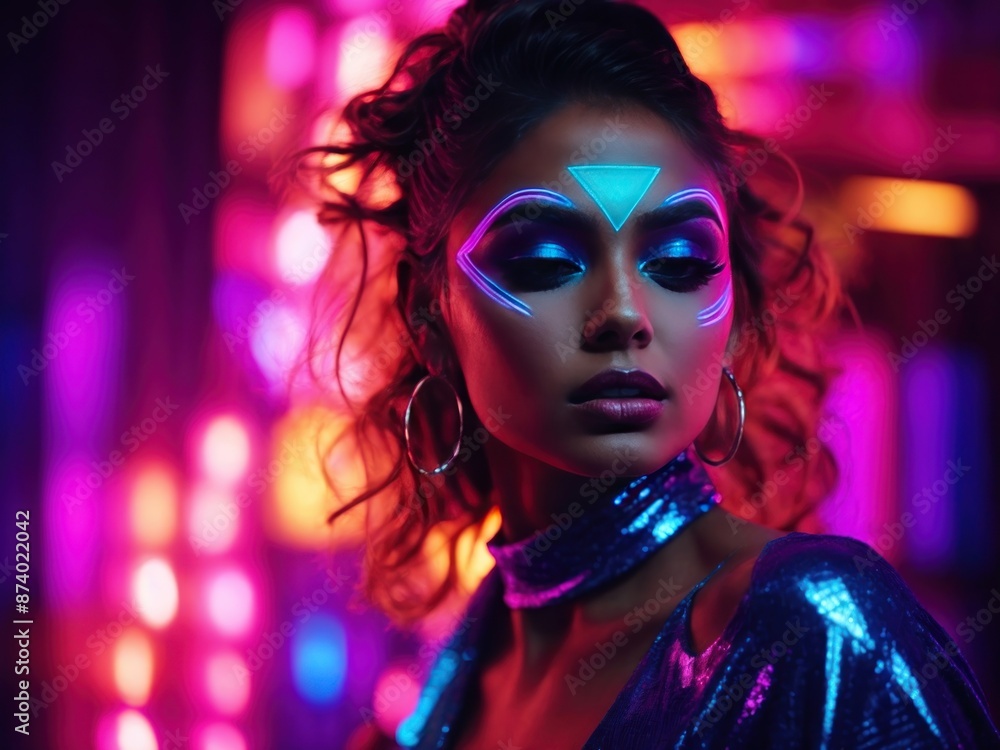 Disco dancer in neon light Fashion model woman in neon colors Disco dancer in neon light Fashion model woman in neon colors