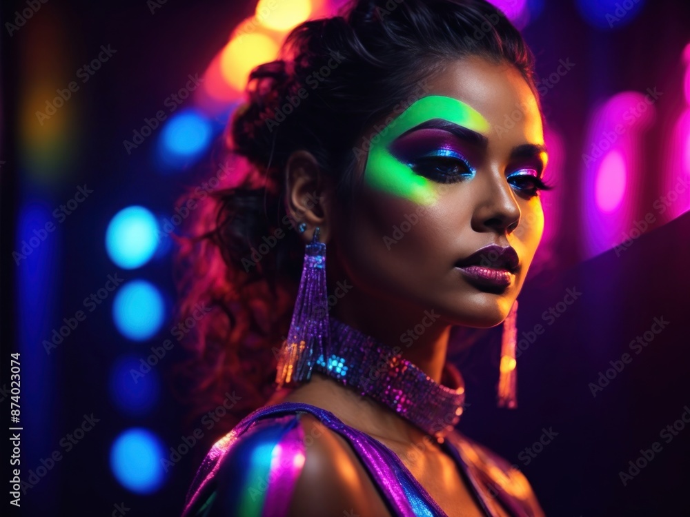 Disco dancer in neon light Fashion model woman in neon colors Disco dancer in neon light Fashion model woman in neon colors