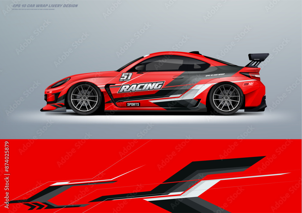 Obraz premium Sporty Racing Car wrap livery design black and red. vinyl sticker design in vector file