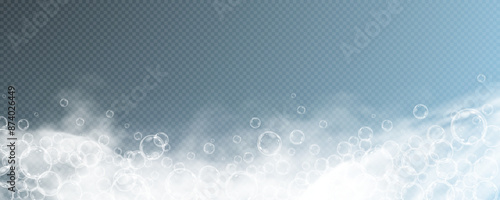 This vector template shows a bath foam with shampoo bubbles isolated on a transparent background. It can be used for advertising purposes. Mousse bath foam.