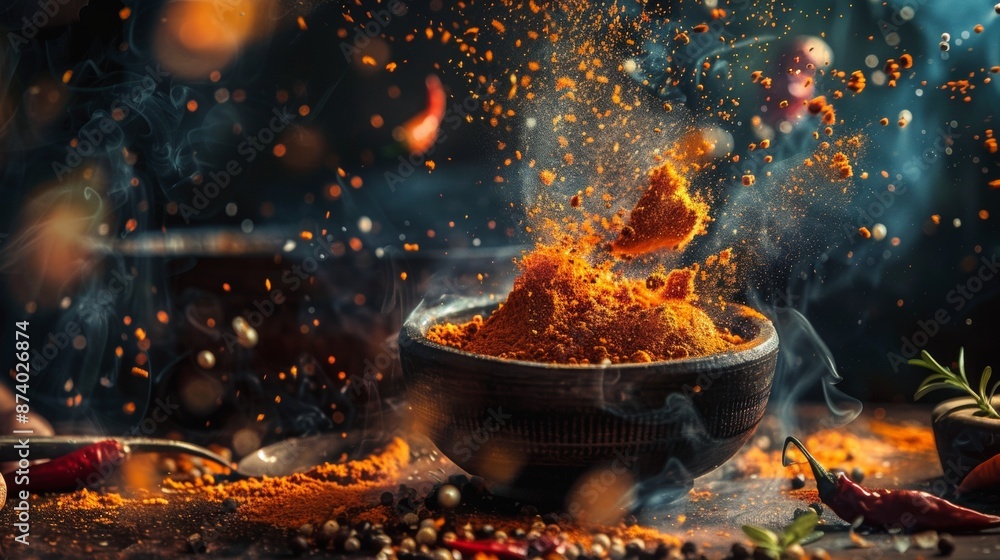 Vibrant spices exploding in a bowl Vibrant spices exploding in a bowl