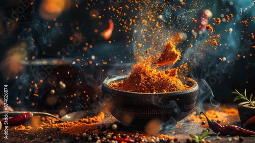Fototapeta Naklejka Na Ścianę i Meble -  Vibrant spices exploding in a bowl