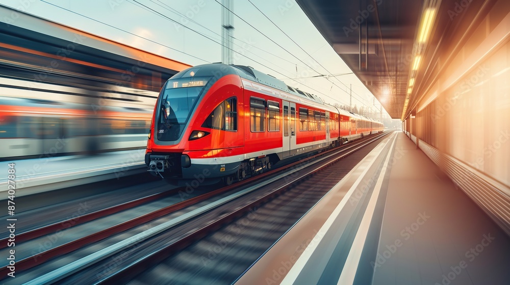 Red Train Departing From Station Platform