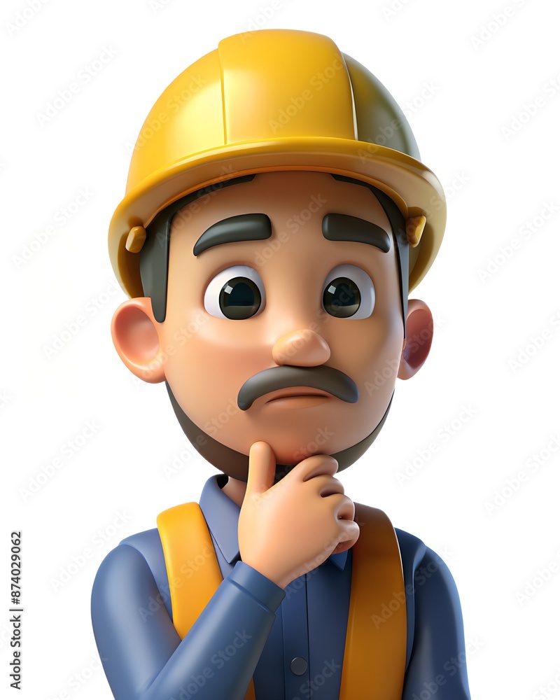 3D Engineer with mustache cartoon character kids professions collection fun 3D Engineer with mustache cartoon character kids professions collection fun