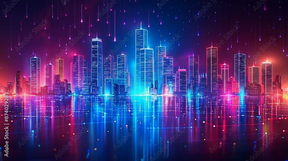 Create a futuristic city skyline with sleek lines and neon accents, perfect for sci-fi and futuristic-themed illustrations. Illustration, Image, , Minimalism, Create a futuristic city skyline with sleek lines and neon accents, perfect for sci-fi and futuristic-themed illustrations. Illustration, Image, , Minimalism,
