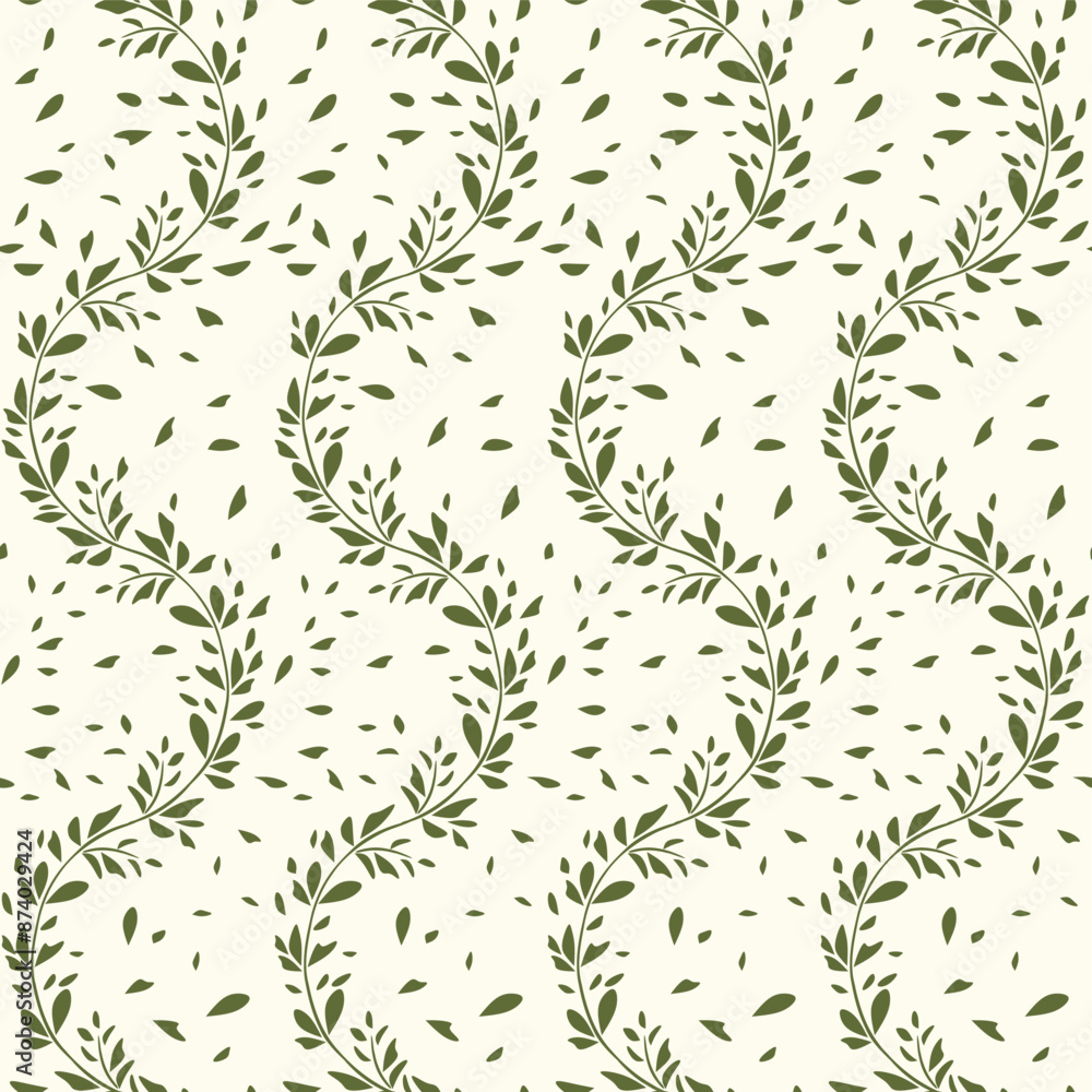 Vector illustration. Seamless floral pattern of green leaves. Design fabric, textile, wallpaper, print clothing, cover, wrapping paper Vector illustration. Seamless floral pattern of green leaves. Design fabric, textile, wallpaper, print clothing, cover, wrapping paper