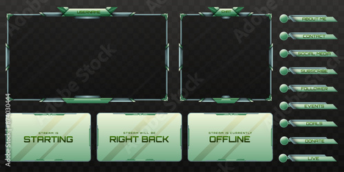 Abstract Green Live Stream Overlay Webcam Screen Frame and Stream Alert Panels for Gaming and Video Streaming